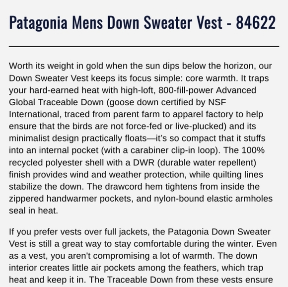 ๐ธ Patagonia Men's Down Sweater Vest Dark Borealis Green Size Small S - Picture 13 of 15